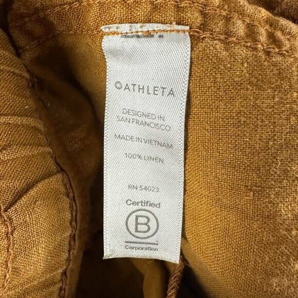 Athleta Pants Women 2 Cabo Linen Jogger Brown Gold Linen Zip Pockets Tie Waist - Picture 5 of 8